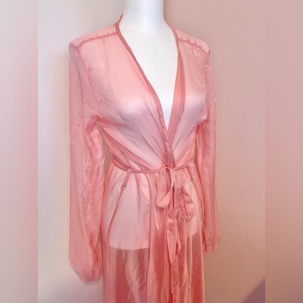 Light pink swim coverup robe with tie